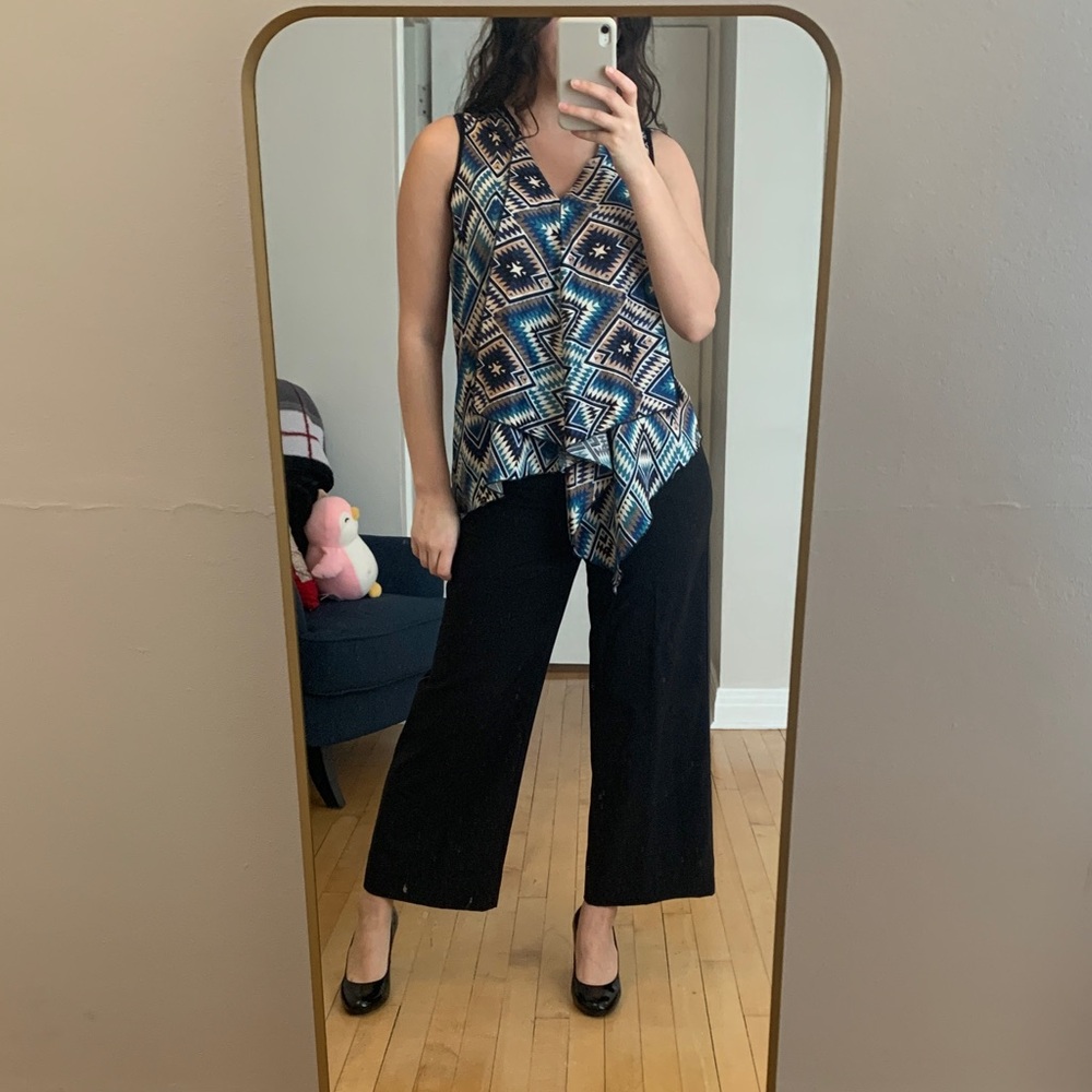 Geometric Blue Sleeveless Top Dusak